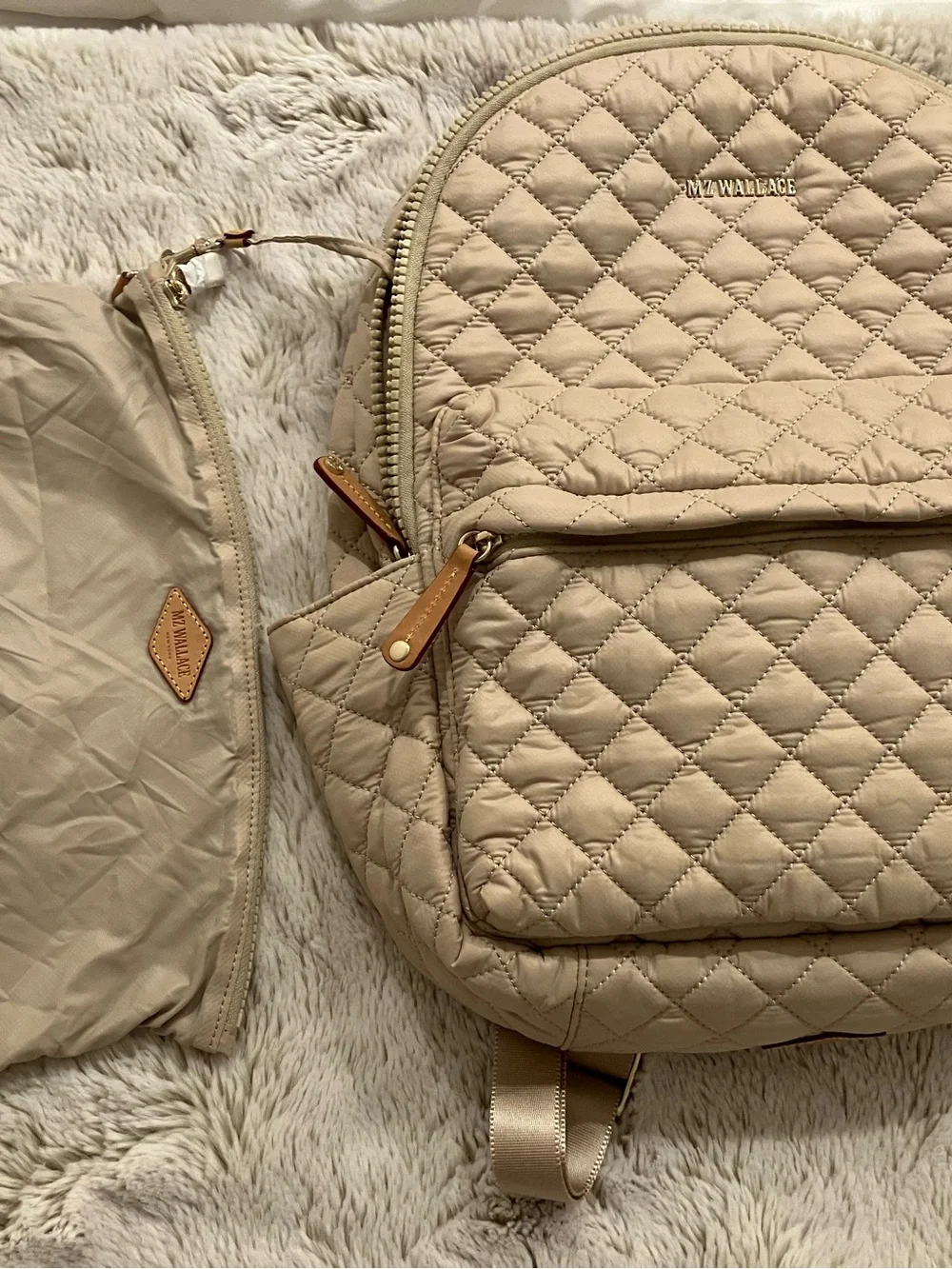 MZ Wallace Sand Quilted Metro Backpack with Gold Hardware